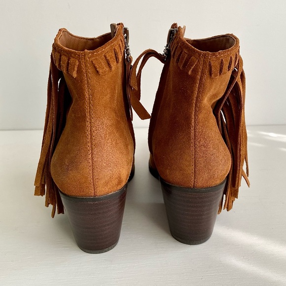 ✨SAM EDELMAN Willice Suede Fringe Heeled Booties Boho - Picture 9 of 12